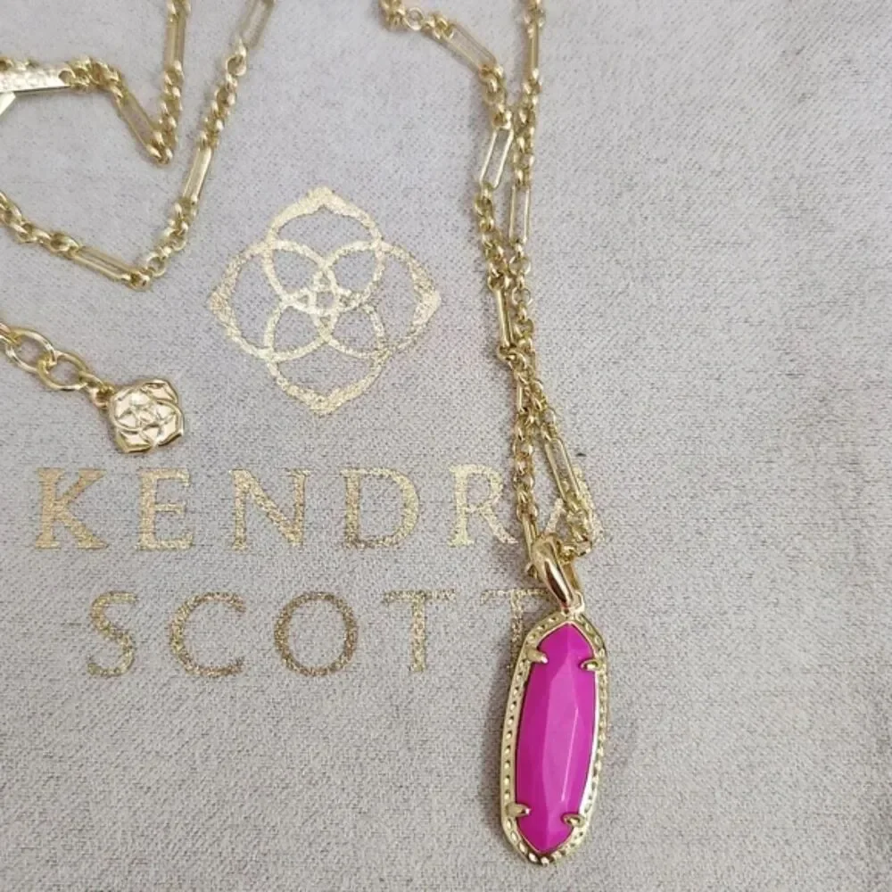 NWOT Kendra Scott Eva Magenta Frances Genuine Agate Pendant Necklace 14k Gold